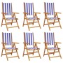 Sillas jardín reclinables 6 uds madera maciza tela azul blanco de , Sillas de jardín - Ref: Foro24-3214554, Precio: 437,04 €,...