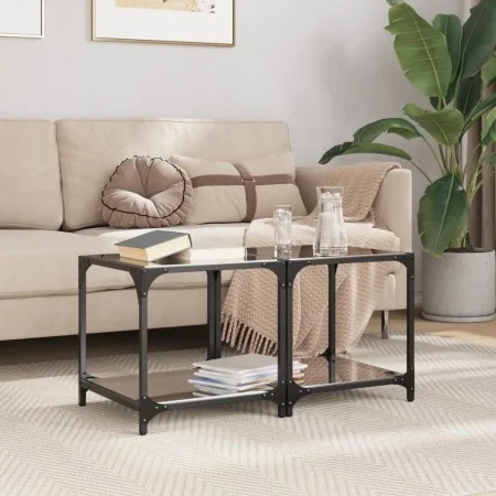 Mesas de centro 2 uds vidrio negro y acero 40x40x40 cm de , Mesas de centro - Ref: Foro24-845965, Precio: 55,82 €, Descuento: %