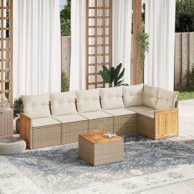 Set sofás de jardín 7 piezas y cojines ratán sintético beige en Conjuntos de jardín | Comprar online en Foru.es