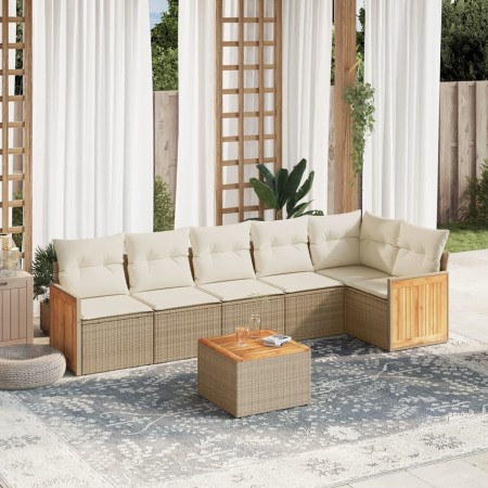 Set sofás de jardín 7 piezas y cojines ratán sintético beige en Conjuntos de jardín | Comprar online en Foru.es