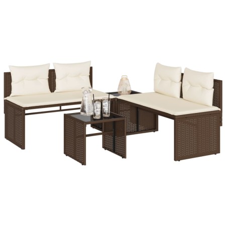 Set de sofás de jardín 4 pzas y cojines ratán sintético marrón de , Conjuntos de jardín - Ref: Foro24-4003879, Precio: 286,50...