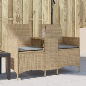 Sofá de jardín 2 plazas con mesa y cojines ratán PE beige de , Sofás de exterior - Ref: Foro24-4003887, Precio: 143,00 €, Des...