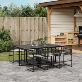 Set de comedor de jardín 7 pzas y cojines ratán sintético negro de , Conjuntos de jardín - Ref: Foro24-3295024, Precio: 652,4...