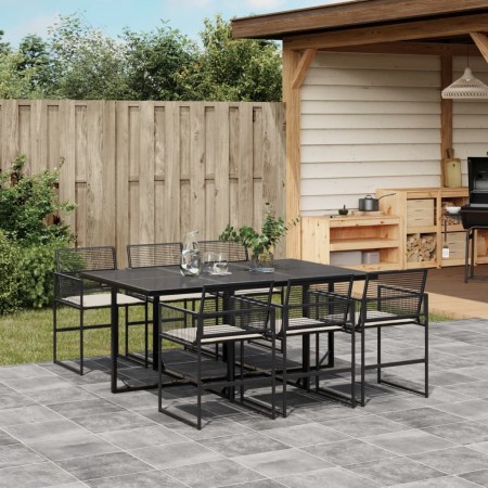 Set de comedor de jardín 7 pzas y cojines ratán sintético negro de , Conjuntos de jardín - Ref: Foro24-3295024, Precio: 462,8...