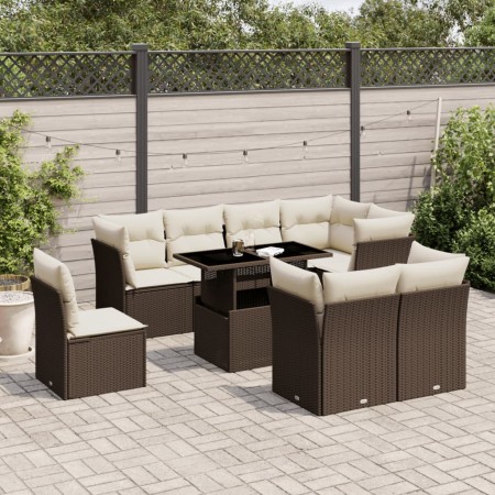 Set de sofás de jardín 9 pzas y cojines ratán sintético marrón de , Conjuntos de jardín - Ref: Foro24-3266733, Precio: 655,24...