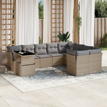Juego de sofás jardín con cojines beige 10 pzas ratán sintético de , Conjuntos de jardín - Ref: Foro24-3266849, Precio: 616,8...