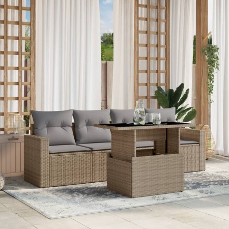 Juego de sofás jardín con cojines 5 pzas ratán sintético beige de , Conjuntos de jardín - Ref: Foro24-3267099, Precio: 353,43...