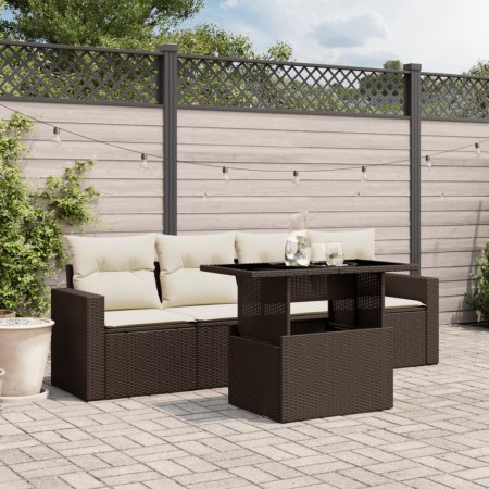 Set comedor de jardín 5 piezas y cojines ratán sintético marrón de , Conjuntos de jardín - Ref: Foro24-3267103, Precio: 352,5...