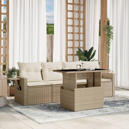 Juego de sofás jardín con cojines 5 pzas ratán sintético beige de , Conjuntos de jardín - Ref: Foro24-3267728, Precio: 367,43...