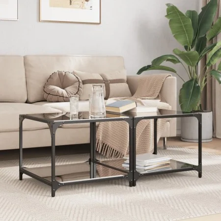 Mesas de centro 2 uds vidrio negro y acero 50x50x40 cm de , Mesas de centro - Ref: Foro24-845973, Precio: 68,27 €, Descuento: %