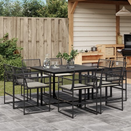 Set de comedor de jardín 9 pzas y cojines ratán sintético negro de , Conjuntos de jardín - Ref: Foro24-3295013, Precio: 469,6...