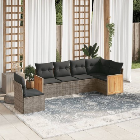 Set de muebles de jardín 6 pzas y cojines ratán sintético gris en Conjuntos de jardín | Comprar online en Foru.es