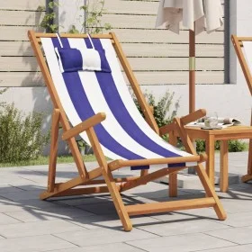 Silla playa plegable madera maciza eucalipto y tela azul blanco de , Sillas de jardín - Ref: Foro24-366563, Precio: 88,03 €, ...