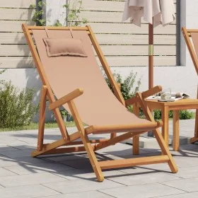 Silla de playa plegable madera maciza de eucalipto y tela taupe de , Sillas de jardín - Ref: Foro24-366561, Precio: 91,85 €, ...