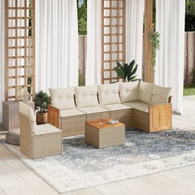 Set sofás de jardín 7 piezas y cojines ratán sintético beige en Conjuntos de jardín | Comprar online en Foru.es
