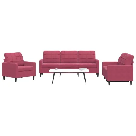 Juego de sofás con cojines 3 piezas terciopelo rojo tinto de , Sofás - Ref: Foro24-3278355, Precio: 621,20 €, Descuento: %