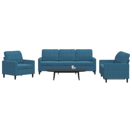 Juego de sofás con cojines 3 piezas terciopelo azul de , Sofás - Ref: Foro24-3278360, Precio: 708,58 €, Descuento: %
