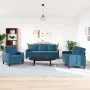 Set of sofas with 3 blue velvet cushions by , Sofas - Ref: Foro24-3278360, Price: 695,53 €, Discount: %