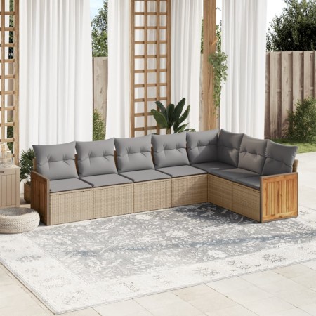 Set sofás de jardín 7 piezas y cojines ratán sintético beige en Conjuntos de jardín | Comprar online en Foru.es