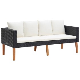 Sofá de jardín 2 plazas con cojines ratán sintético negro de vidaXL, Sofás de exterior - Ref: Foro24-310216, Precio: 156,79 €...