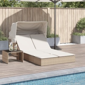Tumbona doble con capota y cojines ratán sintético beige de , Tumbonas - Ref: Foro24-368641, Precio: 311,07 €, Descuento: %