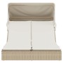 Tumbona doble con capota y cojines ratán sintético beige de , Tumbonas - Ref: Foro24-368641, Precio: 311,07 €, Descuento: %