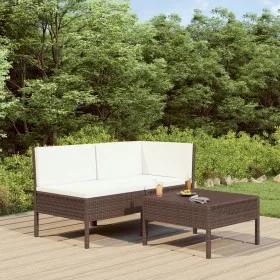 Set muebles de jardín 3 pzas y cojines ratán sintético marrón de vidaXL, Conjuntos de jardín - Ref: Foro24-310185, Precio: 17...