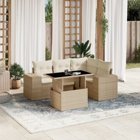 Juego de sofás jardín con cojines 5 pzas ratán sintético beige de , Conjuntos de jardín - Ref: Foro24-3269138, Precio: 412,16...