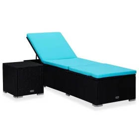 Tumbona con cojín y mesita de ratán sintético azul de vidaXL, Tumbonas - Ref: Foro24-310227, Precio: 156,44 €, Descuento: %