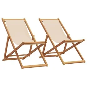 Sillas de playa plegables 2 unidades tela y madera maciza beige de , Sillas de jardín - Ref: Foro24-3214498, Precio: 119,60 €...