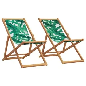 Sillas playa plegables 2 uds tela madera maciza estampado hojas de , Sillas de jardín - Ref: Foro24-3214500, Precio: 121,80 €...