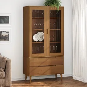 Mueble vitrina MOLDE madera maciza de pino marrón 90x35x175 cm de , Librerías y estanterías - Ref: Foro24-4013413, Precio: 30...