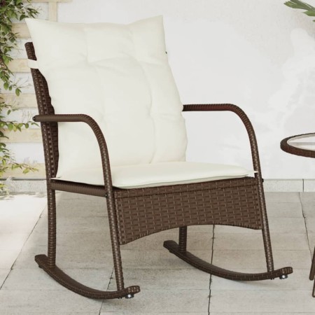 Silla mecedora de jardín con cojines ratán sintético marrón de , Sillas de jardín - Ref: Foro24-369019, Precio: 99,61 €, Desc...