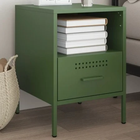 Mesita de noche de acero laminado verde oliva 36x39x50,5 cm de , Mesitas de noche - Ref: Foro24-843062, Precio: 61,59 €, Desc...