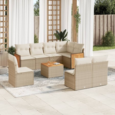 Set de sofás de jardín 9 pzas con cojines ratán sintético beige en Conjuntos de jardín | Comprar online en Foru.es