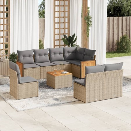 Set de sofás de jardín 9 pzas con cojines ratán sintético beige en Conjuntos de jardín | Comprar online en Foru.es