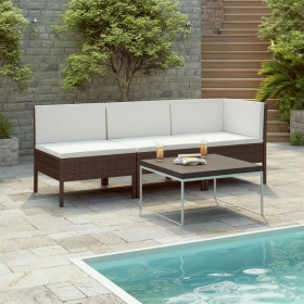 Set muebles de jardín 3 pzas y cojines ratán sintético marrón de vidaXL, Conjuntos de jardín - Ref: Foro24-310201, Precio: 26...
