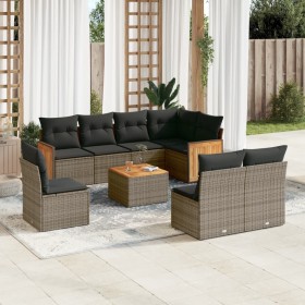Set de muebles de jardín 9 pzas y cojines ratán sintético gris en Conjuntos de jardín | Comprar online en Foru.es