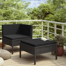 Set muebles de jardín 2 piezas y cojines ratán sintético negro de vidaXL, Conjuntos de jardín - Ref: Foro24-310207, Precio: 1...