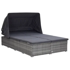 Tumbona para 2 personas con cojín ratán sintético gris de vidaXL, Camas para exteriores - Ref: Foro24-310236, Precio: 545,76 ...
