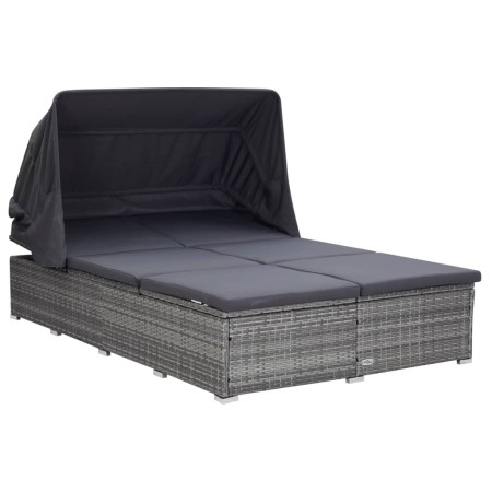 Tumbona para 2 personas con cojín ratán sintético gris de vidaXL, Camas para exteriores - Ref: Foro24-310236, Precio: 580,56 ...