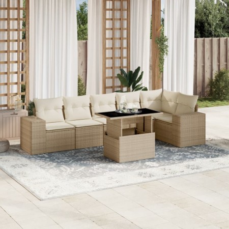 Set sofás de jardín 7 piezas y cojines ratán sintético beige de , Conjuntos de jardín - Ref: Foro24-3269178, Precio: 515,92 €...