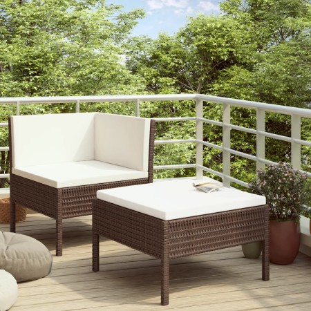 Set de muebles de jardín 2 piezas con cojines ratán PE marrón de vidaXL, Conjuntos de jardín - Ref: Foro24-310205, Precio: 15...