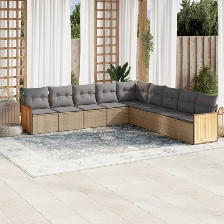 Set de sofás de jardín 9 pzas con cojines ratán sintético beige en Conjuntos de jardín | Comprar online en Foru.es