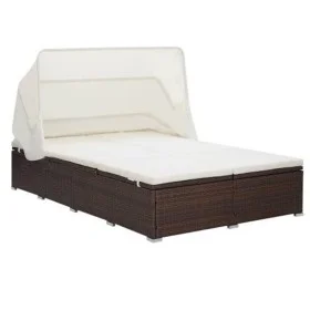 Tumbona para 2 personas con cojín ratán sintético marrón de vidaXL, Camas para exteriores - Ref: Foro24-310234, Precio: 446,7...