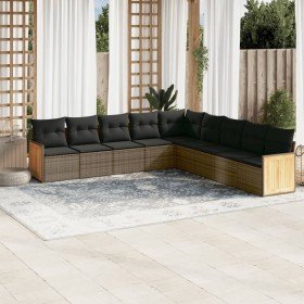 Set de muebles de jardín 9 pzas y cojines ratán sintético gris en Conjuntos de jardín | Comprar online en Foru.es