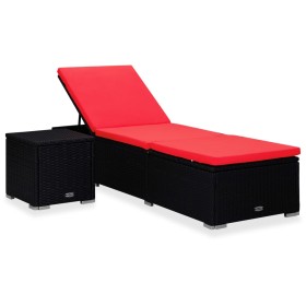 Tumbona con cojín y mesita de ratán sintético rojo de vidaXL, Tumbonas - Ref: Foro24-310226, Precio: 183,50 €, Descuento: %