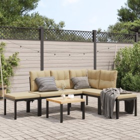 Set sofás jardín y cojines 5 pzas acero recubierto polvo negro de , Conjuntos de jardín - Ref: Foro24-3283659, Precio: 377,73...