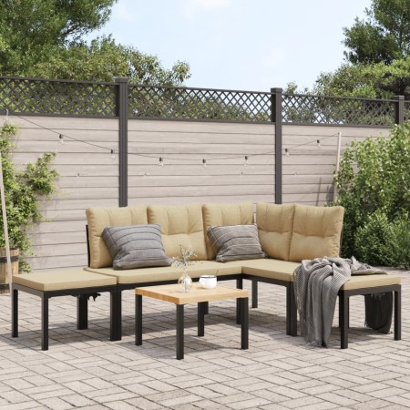 Set sofás jardín y cojines 5 pzas acero recubierto polvo negro de , Conjuntos de jardín - Ref: Foro24-3283659, Precio: 377,73...