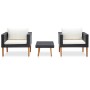 Set de muebles de jardín 3 pzas y cojines ratán sintético negro de vidaXL, Conjuntos de jardín - Ref: Foro24-310218, Precio: ...